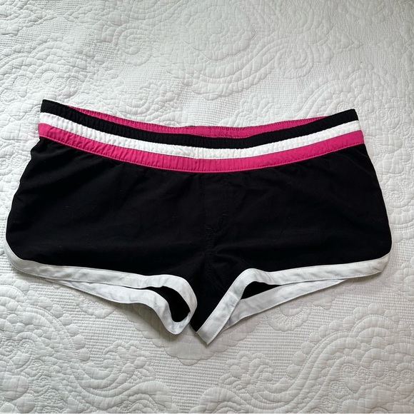 Arizona Y2K Micro Mini Swim Shorts. Size: Small. Black, pink, and white. - Picture 1 of 7